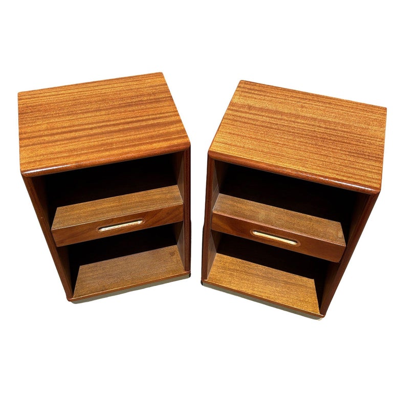 Pair of Teak and Mahogany Mid Century Nightstands by Edward Wormley for Dunbar