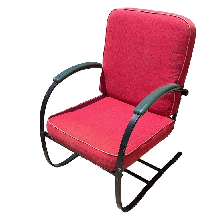 Art Deco Green & Black Springer Rocking Chair by Wolfgang Hoffmann for Howell