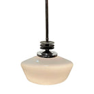 Art Deco Chrome Streamline Pendant Light w/ Opal Schoolhouse Globe