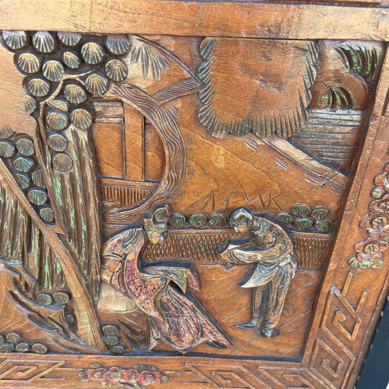 Mid-century James Mont Style Carved Media Credenza Stereo Cabinet