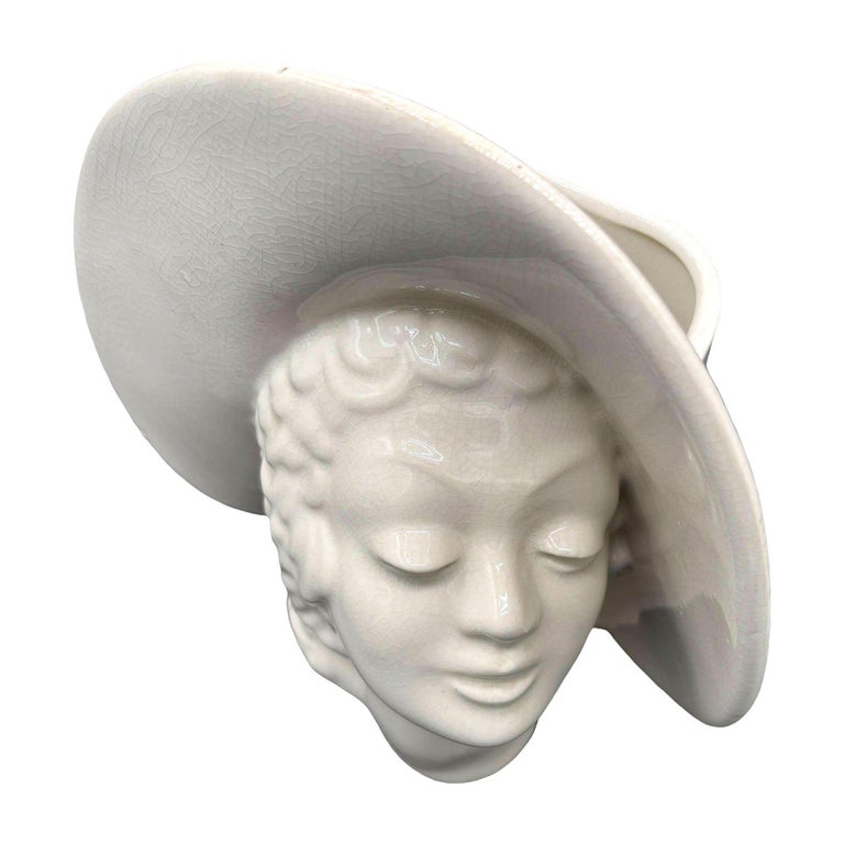 Large Art Deco Hat Lady Bust White Ceramic Planter by Royal Haeger