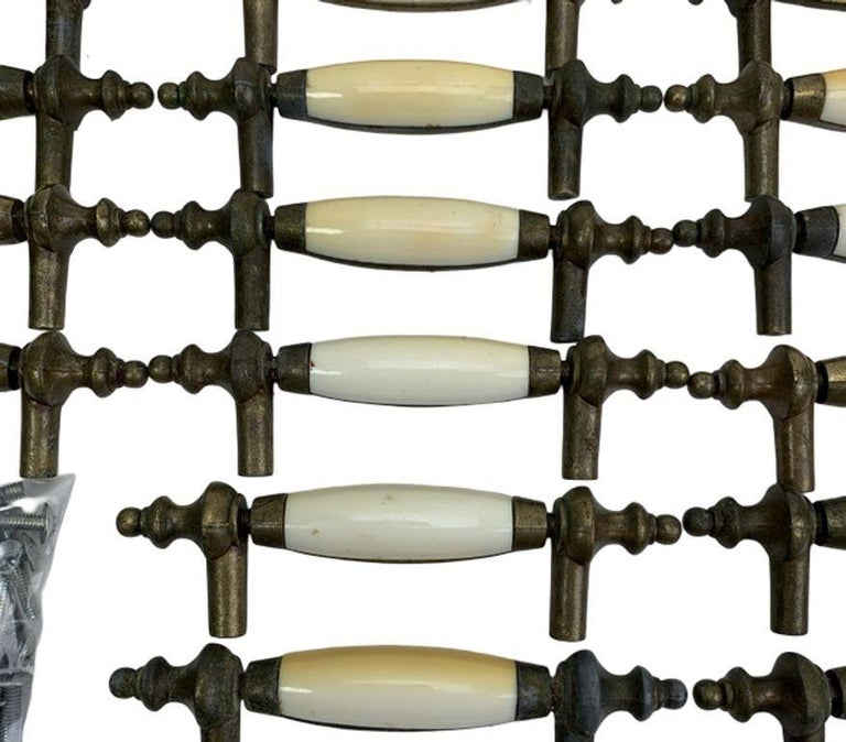 5" Patinaed Brass & Porcelain Drawer Pull Handle w/ Steeple Tips , Set of 29