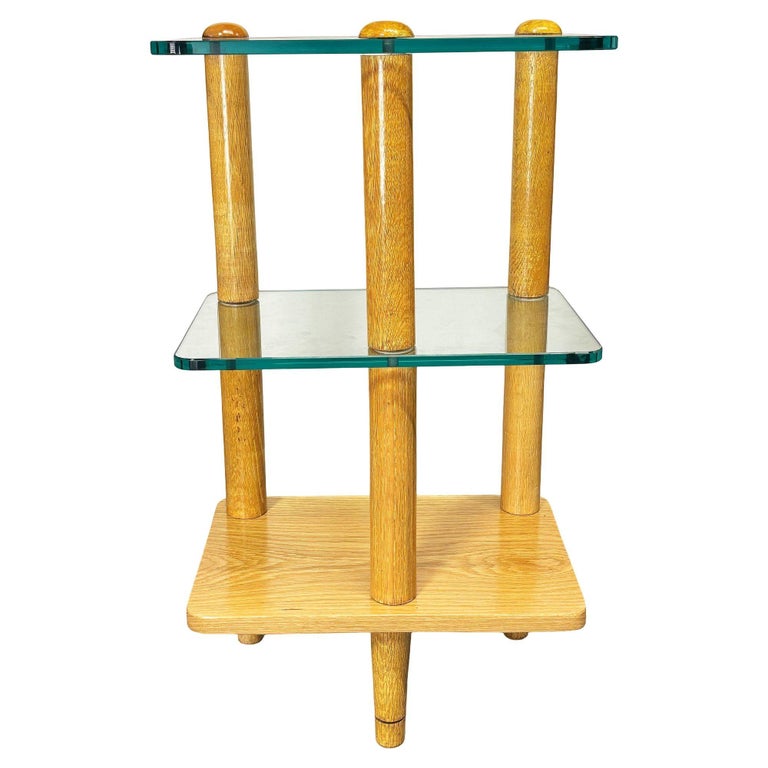MCM Floating Glass & Walnut 28" Tall Side Table Attributed to Gilbert Rohde