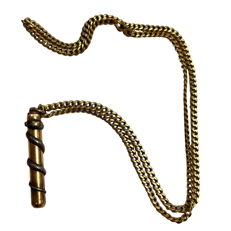 18k Gold Plate Pendant Fairchild Serpent Pencil w/ Curb Link Chain Necklace