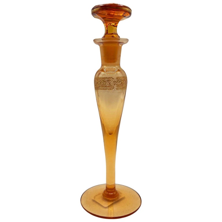 Art Deco Peach Glass Perfume Bottle w/ Stopper by Steuben Aurene for Devilbiss