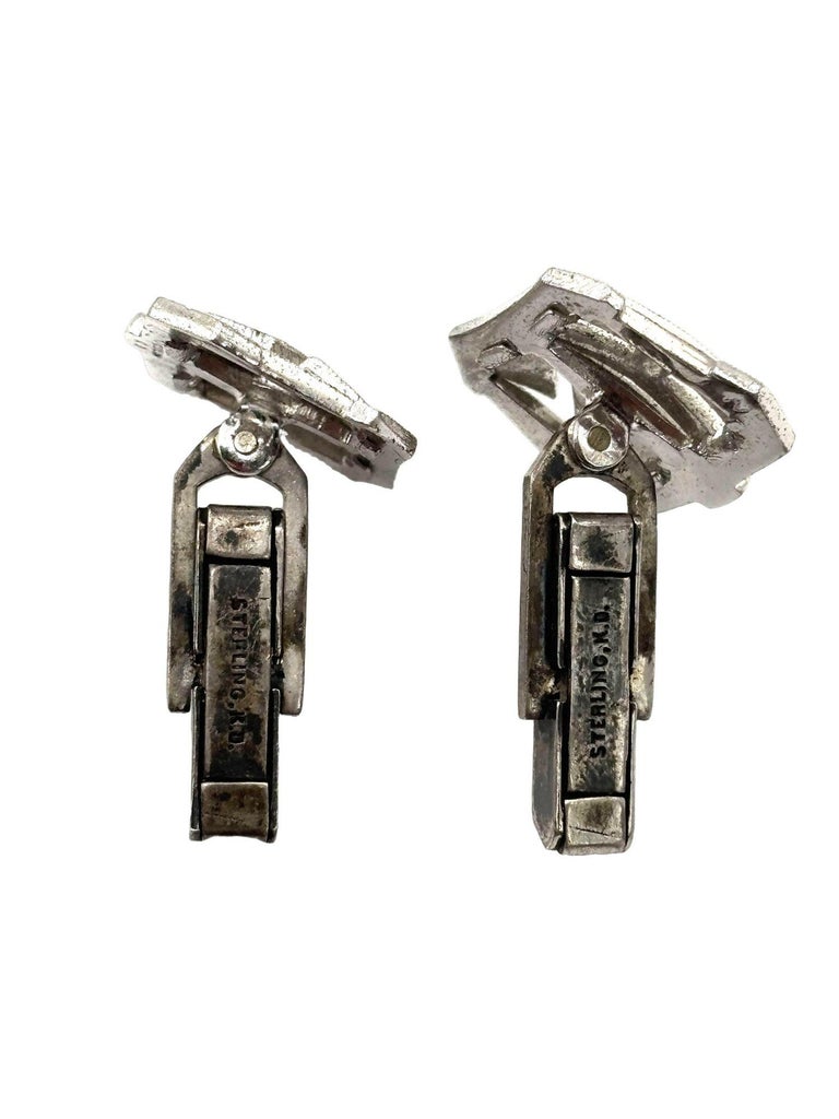 Vintage Sterling Silver Cufflinks w Mono Initials "SH" or "HS" with Faux Diam