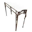 20th Century Neo-Gothic Bronze Colored Cast Iron Console w/ Carrara Marble Top