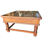 Anglo-Indian Modern Carved Sheesham Wood, Glass & Iron Window Coffee Table