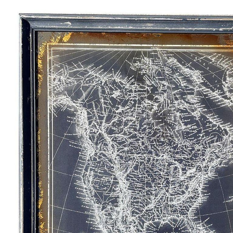19th Century Monochrome Cartographic Map of North America, Framed