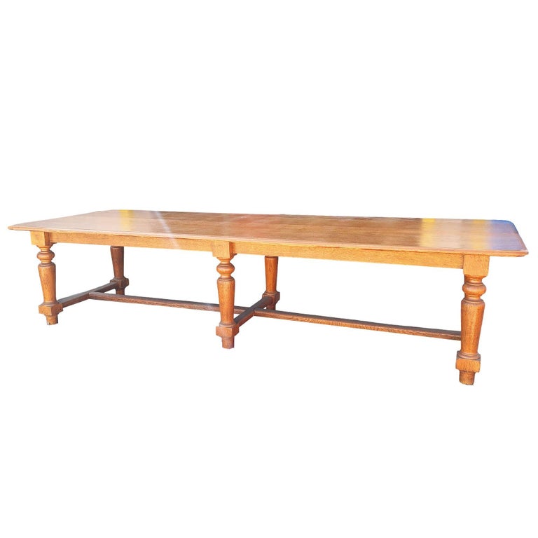 11 ft Hand-Carved Oak South Shore Massachusetts Long Farmhouse Dining Table