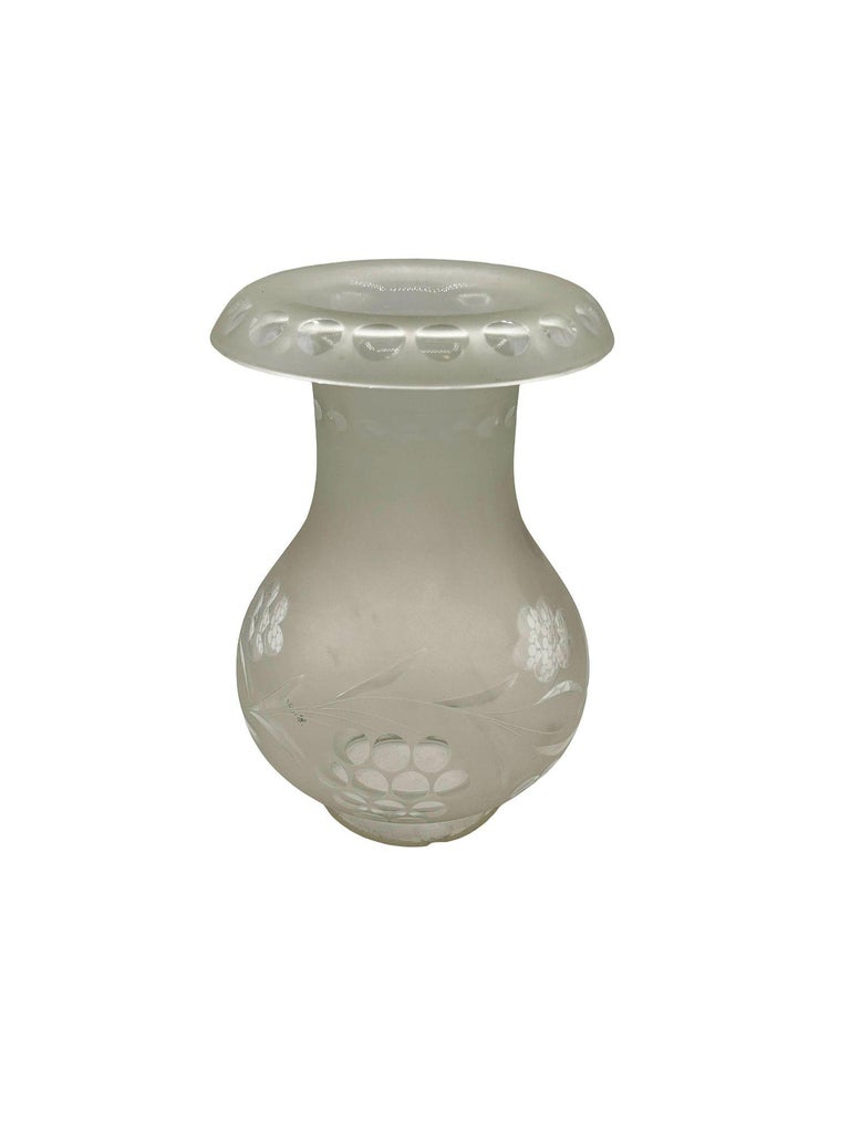 Victorian Frosted Wheel Cut Floral Glass Oil Lamp Hurricane Fluted Shade