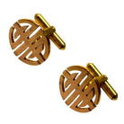 14k MCM Round Chinese "Longevity" Cufflinks Circle Cut Men's Cufflinks, Pair
