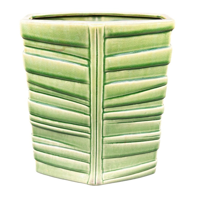 Mid-century California Pottery Green Ceramic Tropical Bamboo Flower Vase