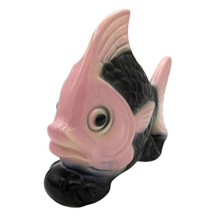 Mid-century California Pottery Pink & Black Ceramic Angel Fish Pocket Planter