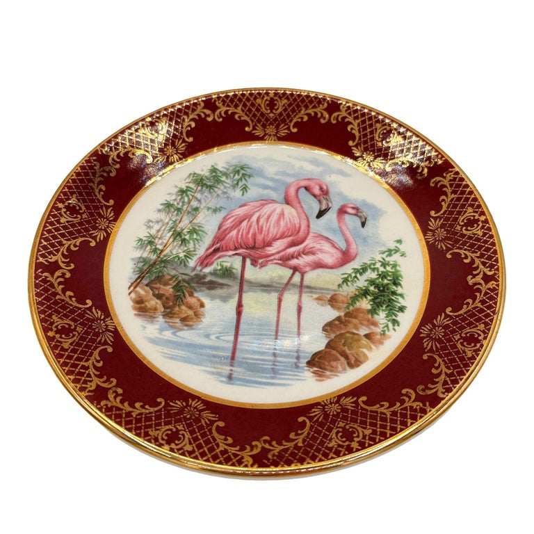 Mid-century Round Pink Flamingo Salad Plate by Royal Falconware England