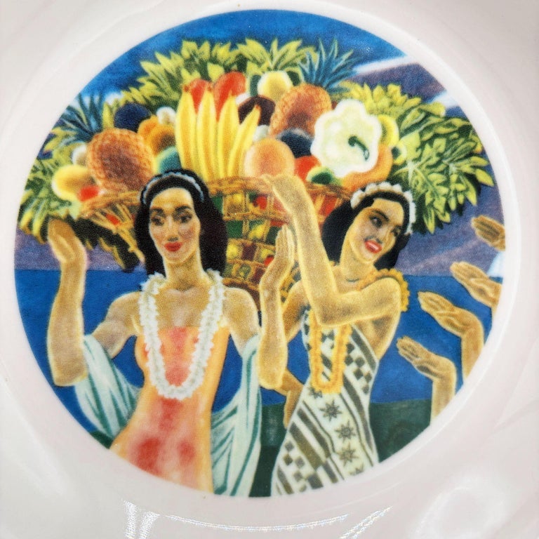 7.25" Eugene Savage "Island Feast" Red Salad Plate By Lynn Krantz Dish Books