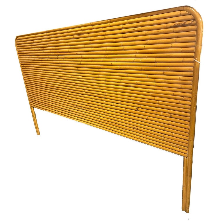 Restored 85" Wide Mid -century King Size Stacked Rattan Headboard