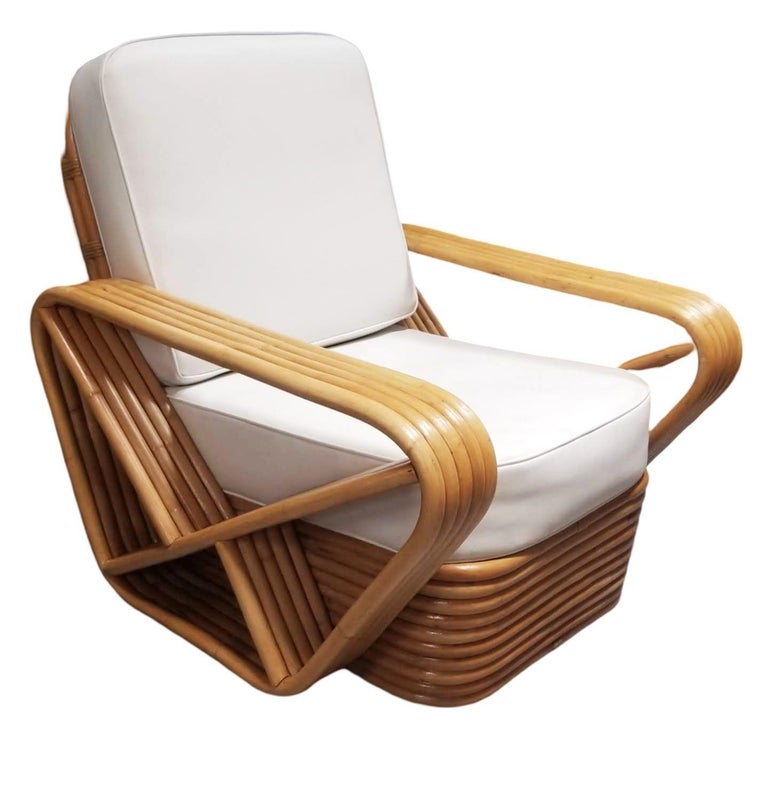 Restored MCM Rattan Five Strand Square Pretzel Sofa, Lounge Chair Livingroom Set