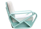 Restored Aqua Turquoise 5-Strand Square Pretzel Rattan Lounge Chairs , Pair
