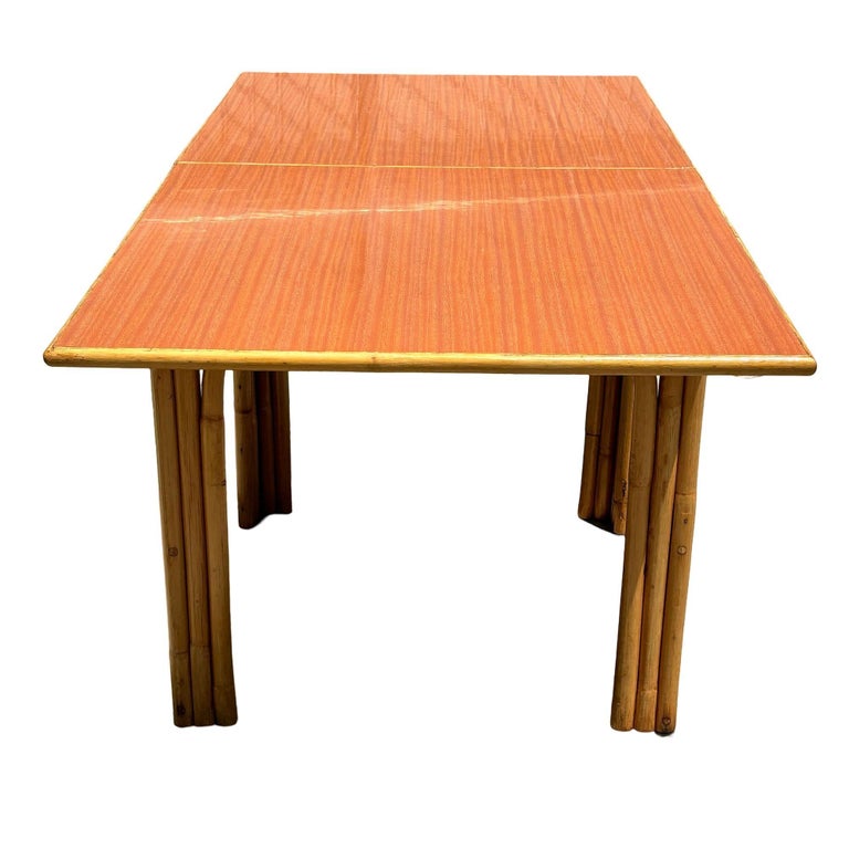 Restored Mid-century Expanding Hinge Leaf Rattan Dining Table