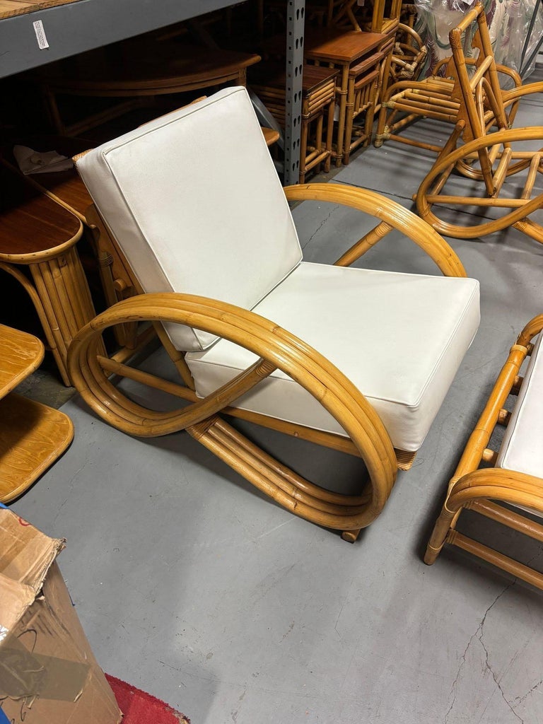 Restored 3-Strand 3/4 Pretzel Rattan Adjustable Reclining Lounge Chair w Ottoman