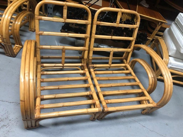 Restored Mid-century Rattan Double Horseshoe Settee Sofa, Pair
