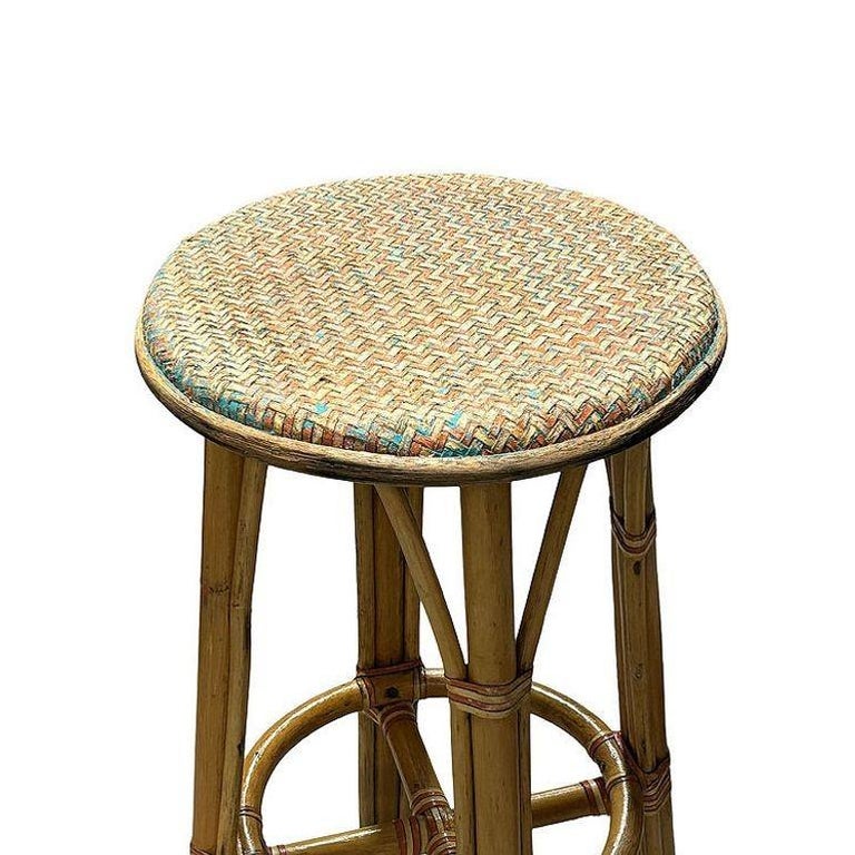 3-Strand Rattan Barstool w/ Multi-color Woven Seat