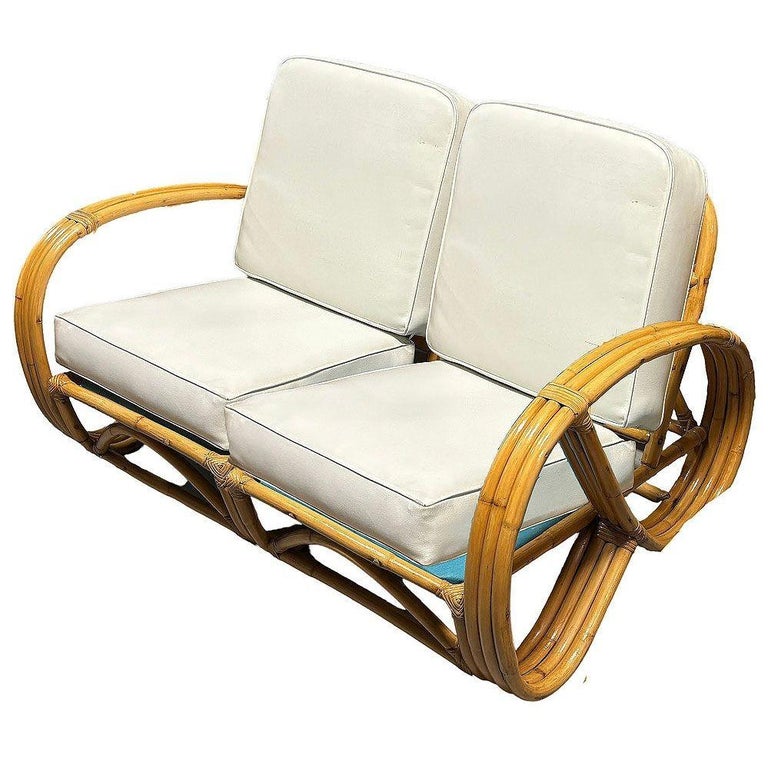 Restored Mid-century Rattan 3-Strand 3/4 Reverse Pretzel Sectional Settee Sofa