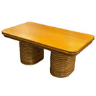 Restored Mid-century Stacked Rattan Coffee Table w/ Mahogany Top