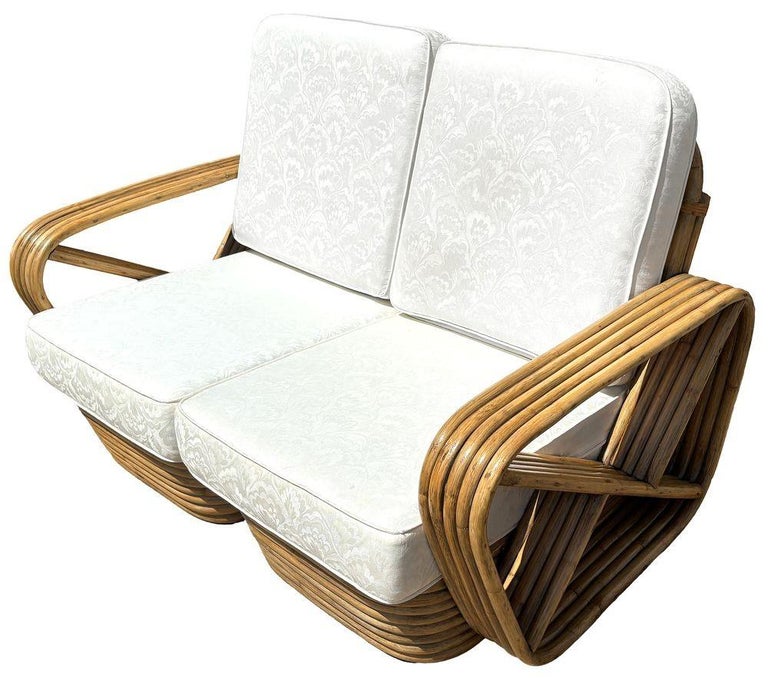 Restored Frankl Style Rattan 5-Strand Square Pretzel Setional Settee Sofa