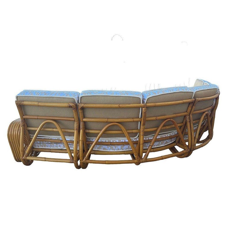Restored 6-Strand Square Pretzel Rattan Corner Sectional Sofa