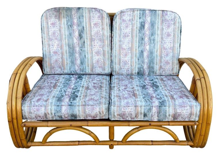 Restored MCM 3-Strand 3/4 Pretzel Arm Rattan Sofa & Settee Living Room Set