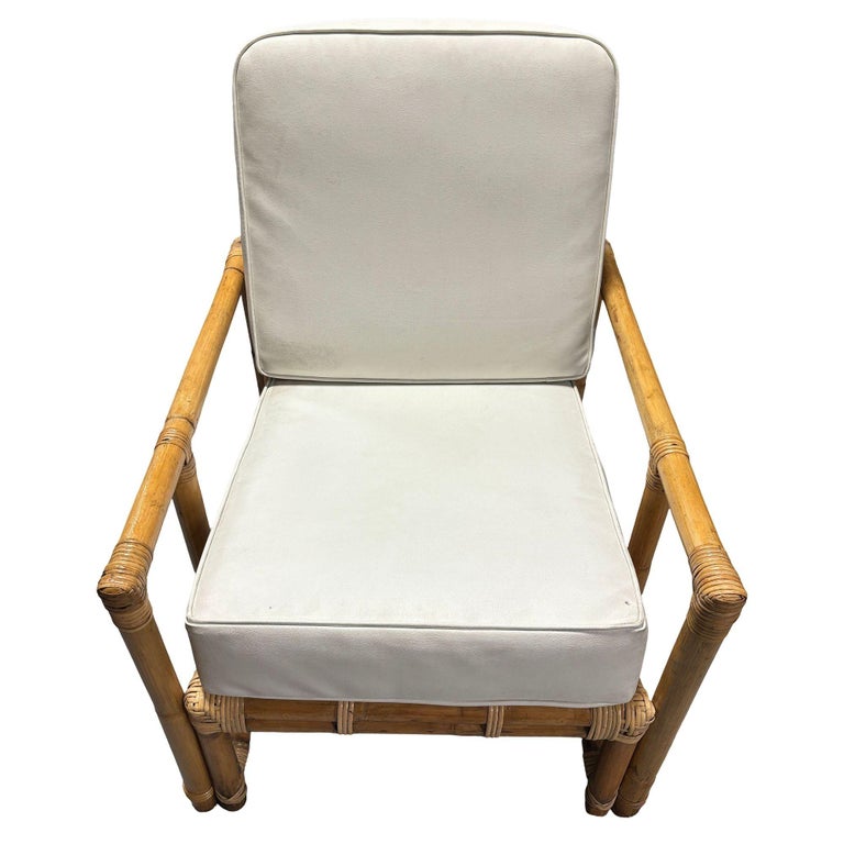 Restored James Mont Inspired Rattan Lounge Chairs w/ Modernist Arms