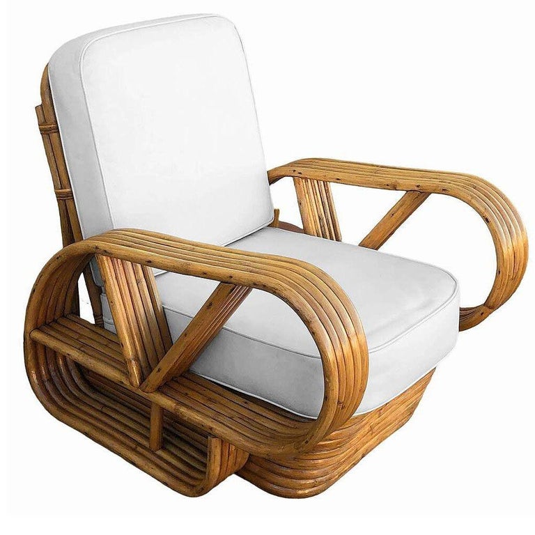 Restored Rattan Five-Strand "Victory Speed" Arm Loungechair w/ Ottoman, Set of 3