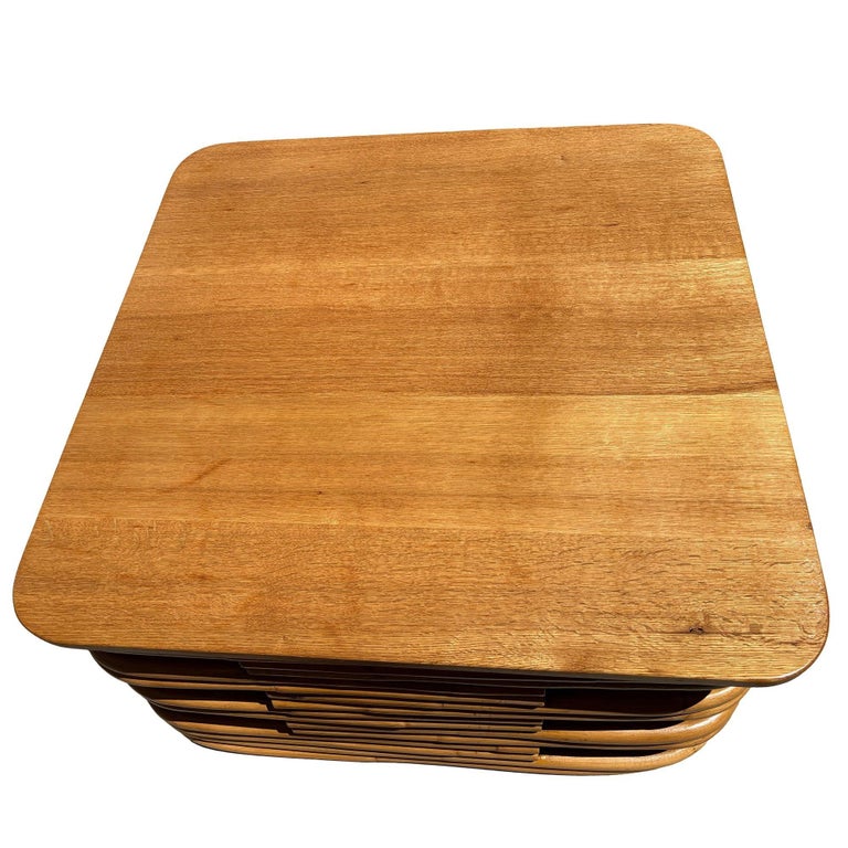 Restored MCM Stacked Rattan Coffee Table w/ Rattan Wrapped Mahogany Top
