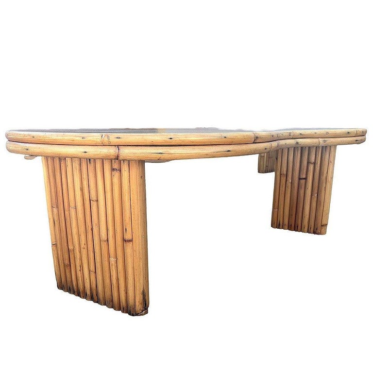 Restored Mid-century Stacked Rattan Biomorphic Coffee Table w/ Formica Top