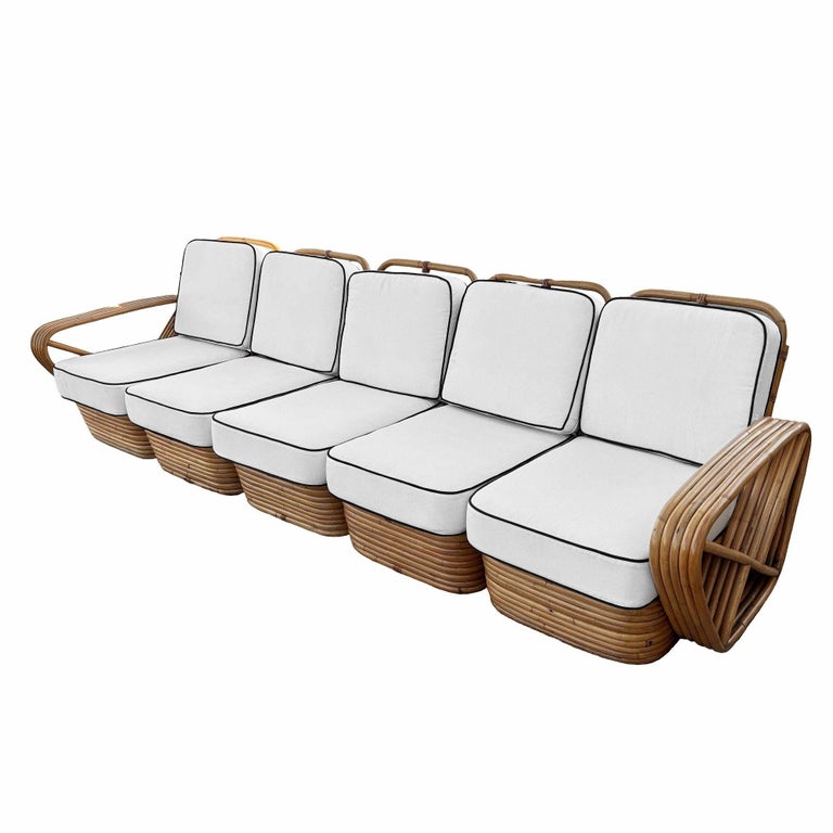Restored Paul T Frankl Style Rattan 5-Strand Square Pretzel 5-Seat Sectional