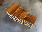 Restored Set of 3 Rattan Nesting X Side Tables with Mahogany Top