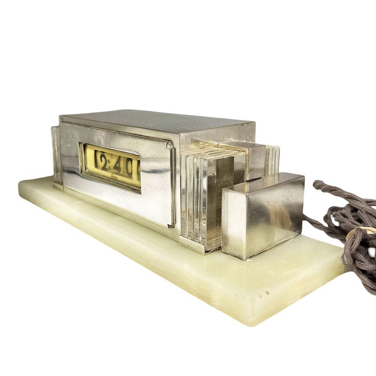 1930 Art Deco Silver Plate & Marble Model 975 Digital Mantel Clock by Lawson
