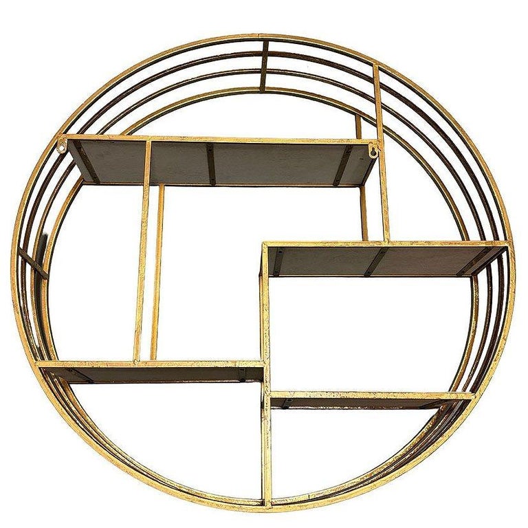 Mid-century Style 4-Tier Round Brass Colored Wall Hanging Shelf