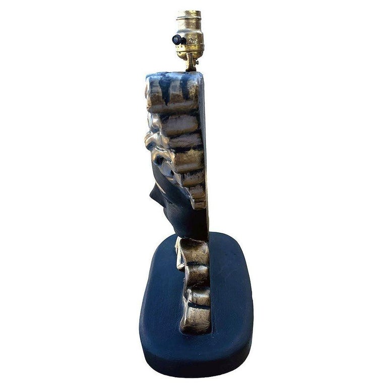 RARE Mid-Century Female Portrait Sculptural Chalkware Table Lamp