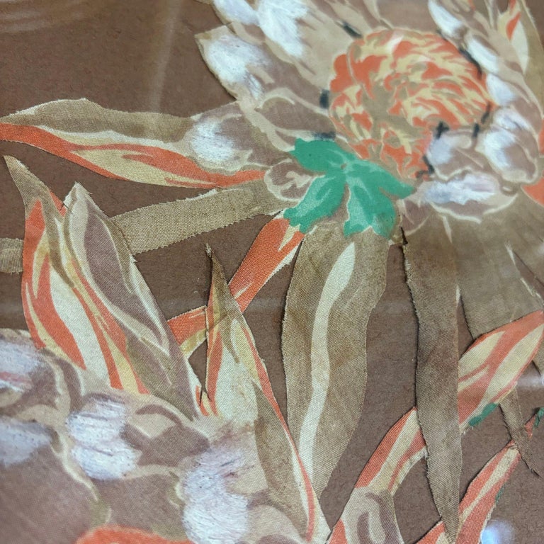 1970s Cereus Flower Fabric Art Painting Framed, Unisgned