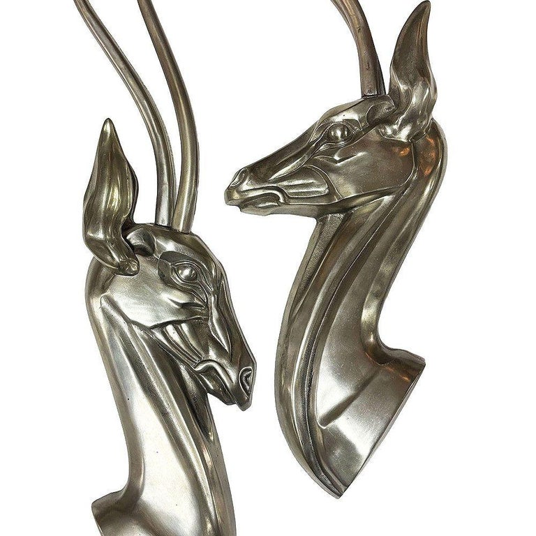 Modernist Polished Aluminum Gazelle Wall Sculpture Pair by Pendergrast