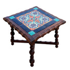 1930 Spanish Style Sculpted Dark Stained Mahogany Side Table w/ Taylor Tile-Top