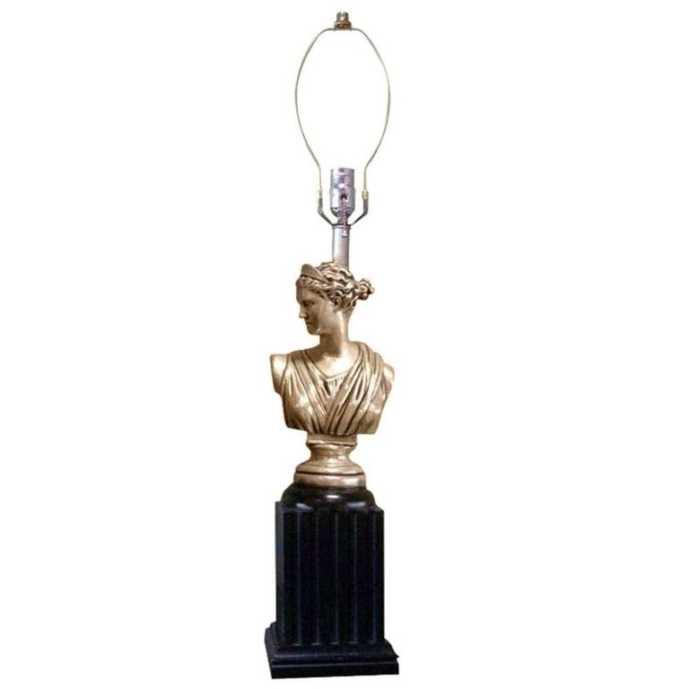 MCM High Style Hollywood Regency God & Goddess Pillar Table Lamps, Pair