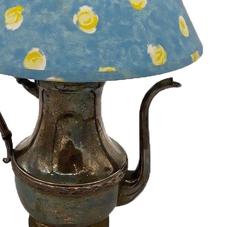 Antique Art & Crafts Silver-Plated Vintage Teapot Lamp