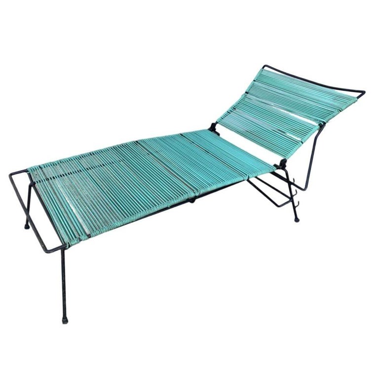 MCM Walter Lamb Style Iron Outdoor/Patio Chaise Lounge w/ Teal Cord, 6 Available