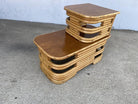 Restored Two-Tier Stacked Rattan Side Table with Mahogany Tops, Pair