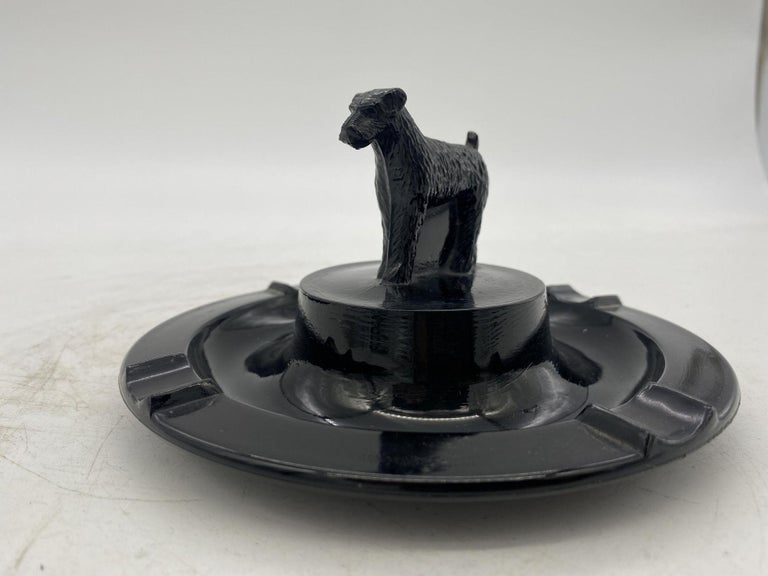 Greenburg Black Art Deco Black Glass Terrier Ashtray