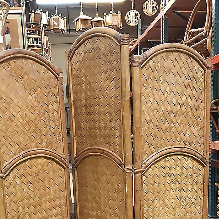 3 Panel Arched Wicker Woven & Rattan Folding Screen